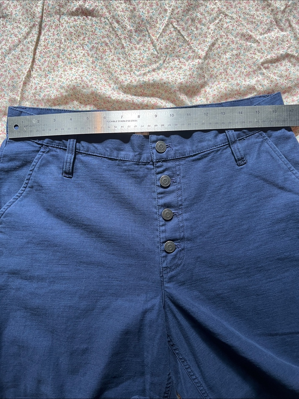 J. Crew Exposed Button-Fly Navy Blue Cotton Cropped Wide-Leg Trousers Size 30 - Picture 6 of 7